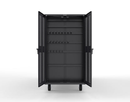 Extreme Duty Mobile Rigging Cabinet with 2 sets of 2 Ventilated Sliding Doors and 2 sets of 2 Ventilated Swing Doors with Short and Long Hangers - 86 in. W x 50 in. D x 100 in. H - 7.27.6-4V-500-2SLD-2ED-40SH-16LH-FLP-CA-9005