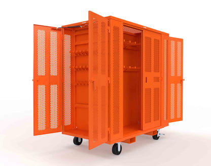 Extreme Duty Mobile Rigging Cabinet with 2 sets of 2 Ventilated Sliding Doors and 2 sets of 2 Ventilated Swing Doors with Short and Long Hangers - 86 in. W x 50 in. D x 100 in. H - 7.27.6-4V-500-2SLD-2ED-40SH-16LH-FLP-CA-2009