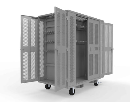 Extreme Duty Mobile Rigging Cabinet with 2 sets of 2 Ventilated Sliding Doors and 2 sets of 2 Ventilated Swing Doors with Short and Long Hangers - 86 in. W x 50 in. D x 100 in. H - 7.27.6-4V-500-2SLD-2ED-40SH-16LH-FLP-CA-7037