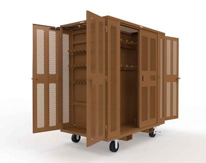 Extreme Duty Mobile Rigging Cabinet with 2 sets of 2 Ventilated Sliding Doors and 2 sets of 2 Ventilated Swing Doors with Short and Long Hangers - 86 in. W x 50 in. D x 100 in. H - 7.27.6-4V-500-2SLD-2ED-40SH-16LH-FLP-CA-8008