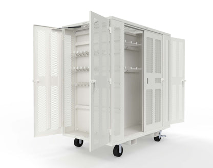 Extreme Duty Mobile Rigging Cabinet with 2 sets of 2 Ventilated Sliding Doors and 2 sets of 2 Ventilated Swing Doors with Short and Long Hangers - 86 in. W x 50 in. D x 100 in. H - 7.27.6-4V-500-2SLD-2ED-40SH-16LH-FLP-CA-9003