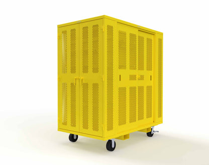 Extreme Duty Mobile Rigging Cabinet with 2 sets of 2 Ventilated Sliding Doors and 2 sets of 2 Ventilated Swing Doors with Short and Long Hangers - 86 in. W x 50 in. D x 100 in. H - 7.27.6-4V-500-2SLD-2ED-40SH-16LH-FLP-CA-1021