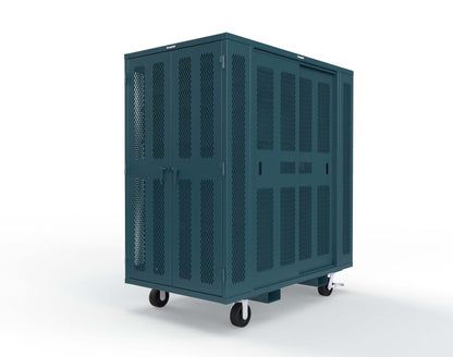 Extreme Duty Mobile Rigging Cabinet with 2 sets of 2 Ventilated Sliding Doors and 2 sets of 2 Ventilated Swing Doors with Short and Long Hangers - 86 in. W x 50 in. D x 100 in. H - 7.27.6-4V-500-2SLD-2ED-40SH-16LH-FLP-CA-5001