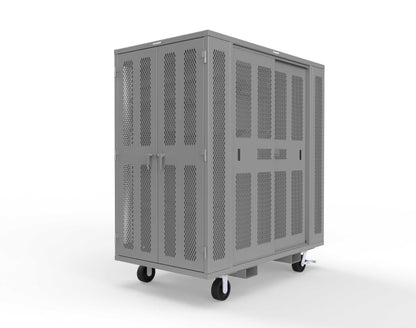 Extreme Duty Mobile Rigging Cabinet with 2 sets of 2 Ventilated Sliding Doors and 2 sets of 2 Ventilated Swing Doors with Short and Long Hangers - 86 in. W x 50 in. D x 100 in. H - 7.27.6-4V-500-2SLD-2ED-40SH-16LH-FLP-CA-7037