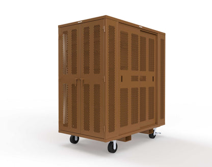 Extreme Duty Mobile Rigging Cabinet with 2 sets of 2 Ventilated Sliding Doors and 2 sets of 2 Ventilated Swing Doors with Short and Long Hangers - 86 in. W x 50 in. D x 100 in. H - 7.27.6-4V-500-2SLD-2ED-40SH-16LH-FLP-CA-8008