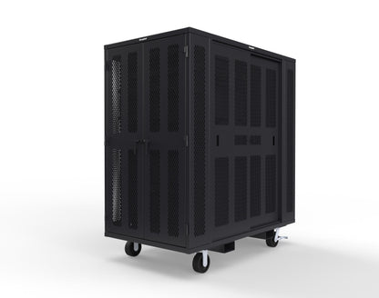 Extreme Duty Mobile Rigging Cabinet with 2 sets of 2 Ventilated Sliding Doors and 2 sets of 2 Ventilated Swing Doors with Short and Long Hangers - 86 in. W x 50 in. D x 100 in. H - 7.27.6-4V-500-2SLD-2ED-40SH-16LH-FLP-CA-9005