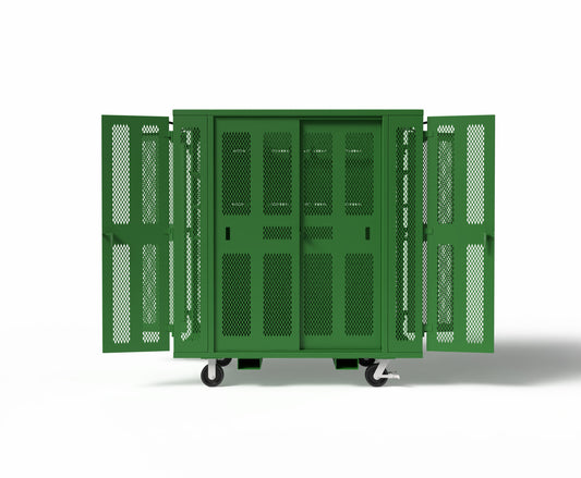 Extreme Duty Mobile Rigging Cabinet with 2 sets of 2 Ventilated Sliding Doors and 2 sets of 2 Ventilated Swing Doors with Short and Long Hangers  - 86 in. W x 50 in. D x 100 in. H MODEX 2026