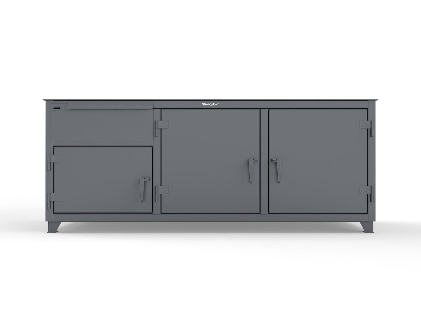 Extreme Duty 12 GA Workbench with 1 Drawer, 3 Shelves - 84 In. W x 30 In. D x 34 In. H - 73-WB-303-1DB-7024 - 73-WB-303-1DB-7024