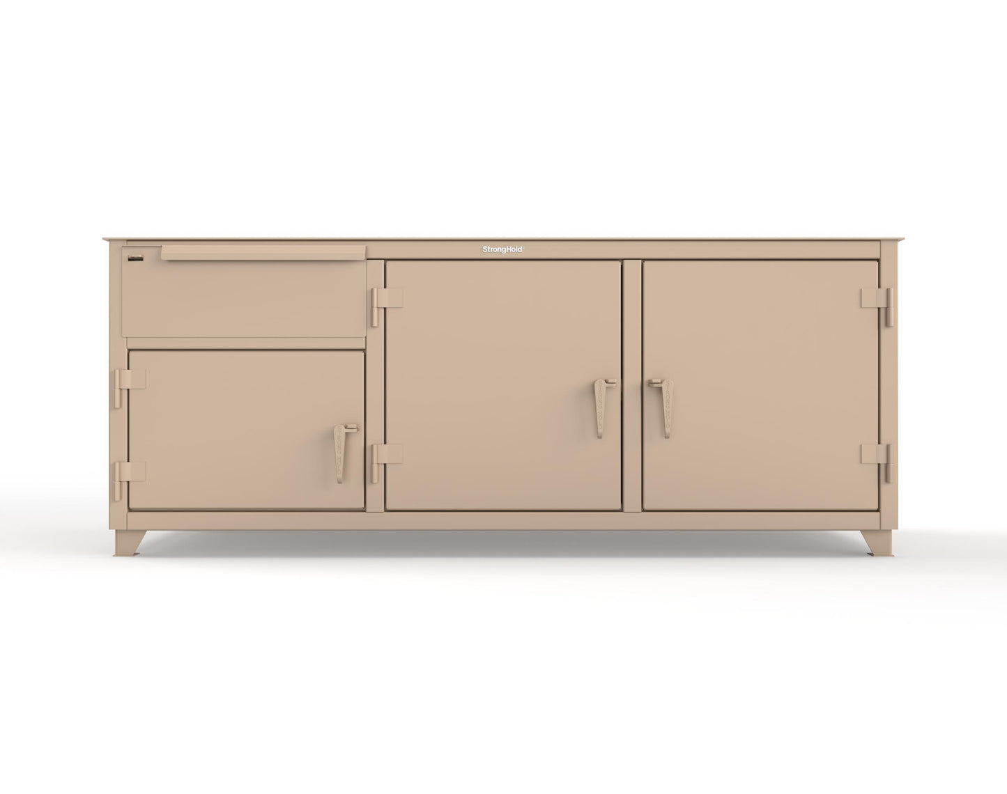 Extreme Duty 12 GA Workbench with 1 Drawer, 3 Shelves - 84 In. W x 30 In. D x 34 In. H - 73-WB-303-1DB-7024 - 73-WB-303-1DB-1019