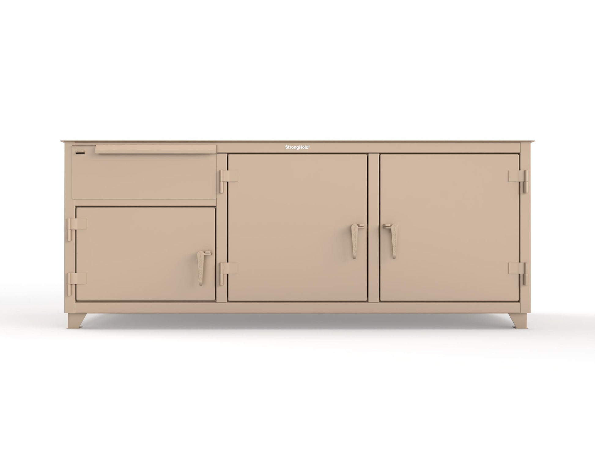 Extreme Duty 12 GA Workbench with 1 Drawer, 3 Shelves - 84 In. W x 30 In. D x 34 In. H - 73-WB-303-1DB-7024 - 73-WB-303-1DB-1019