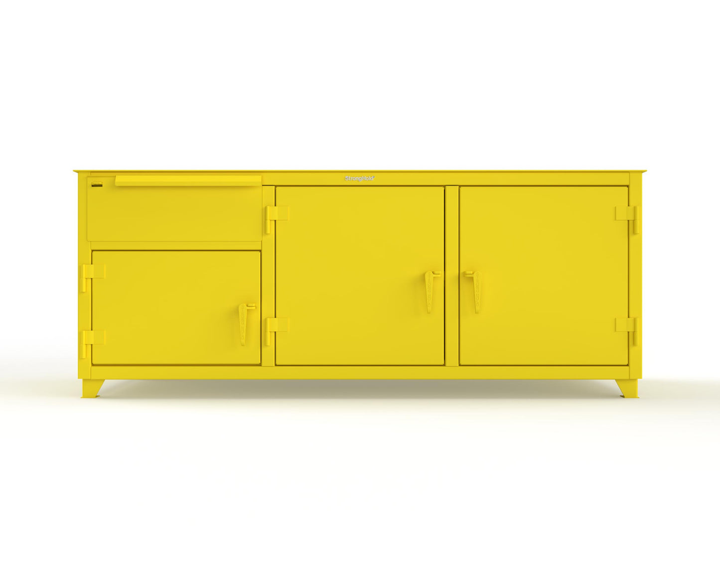 Extreme Duty 12 GA Workbench with 1 Drawer, 3 Shelves - 84 In. W x 30 In. D x 34 In. H - 73-WB-303-1DB-7024 - 73-WB-303-1DB-1021