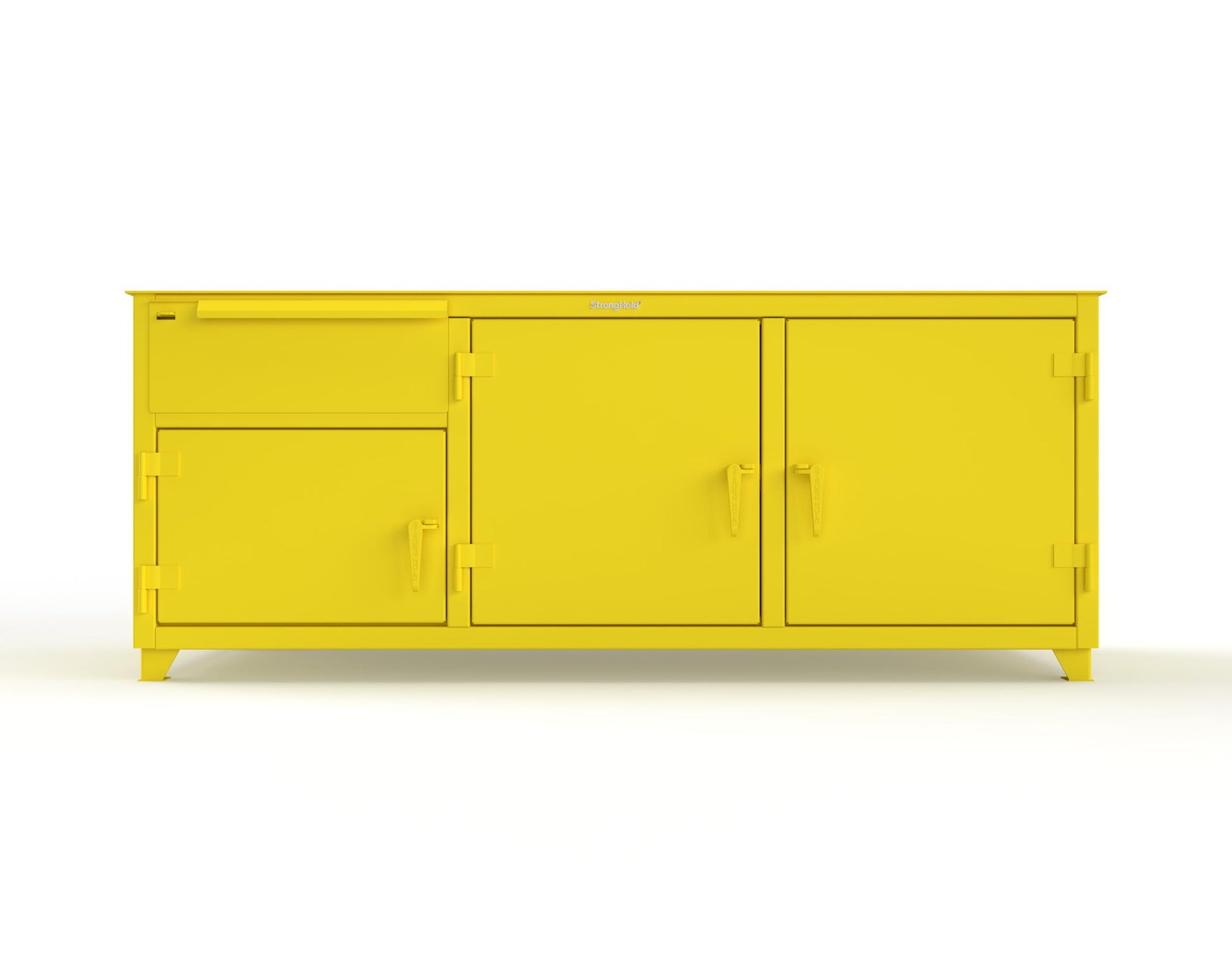 Extreme Duty 12 GA Workbench with 1 Drawer, 3 Shelves - 84 In. W x 30 In. D x 34 In. H - 73-WB-303-1DB-7024 - 73-WB-303-1DB-1021