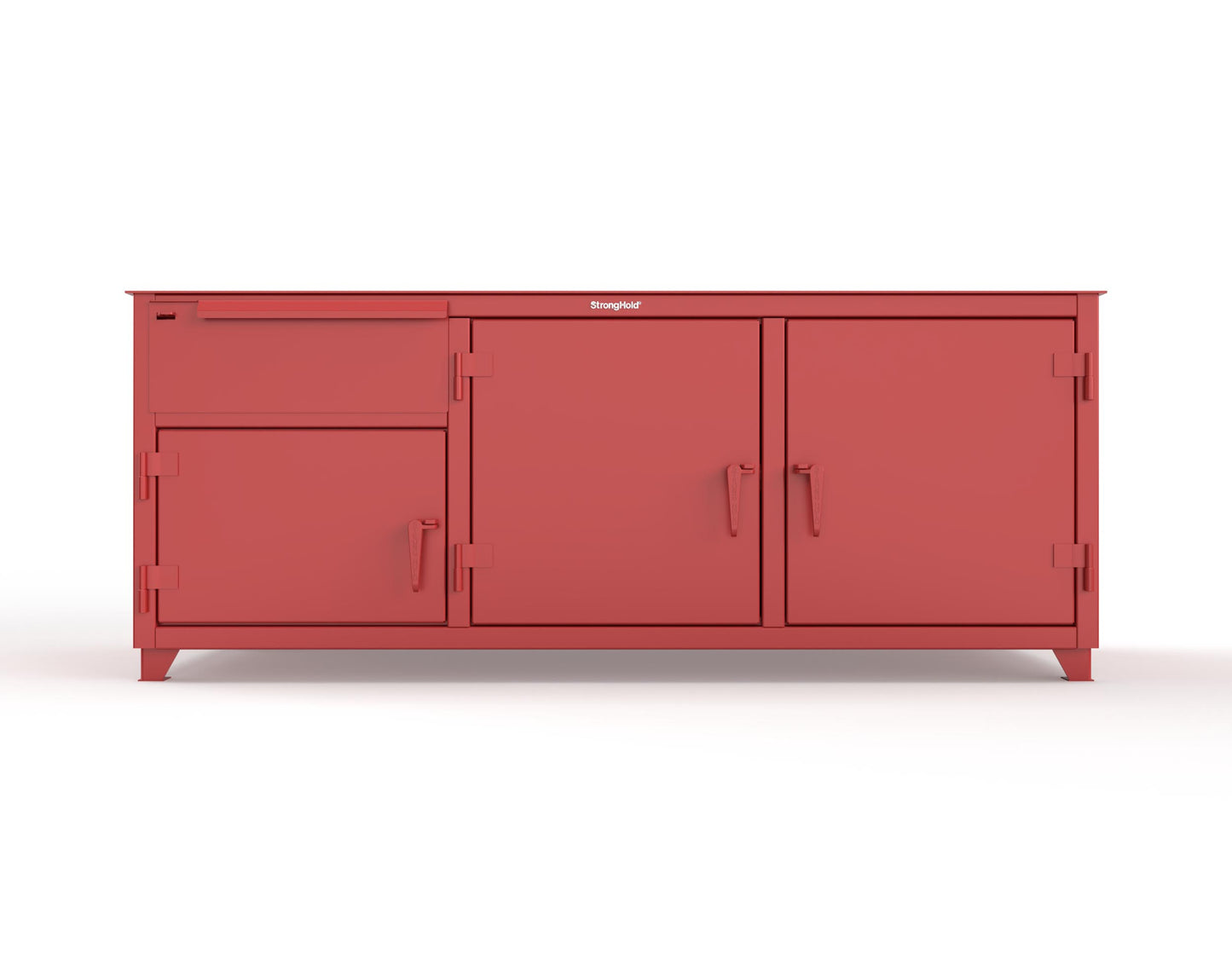 Extreme Duty 12 GA Workbench with 1 Drawer, 3 Shelves - 84 In. W x 30 In. D x 34 In. H - 73-WB-303-1DB-7024 - 73-WB-303-1DB-3001