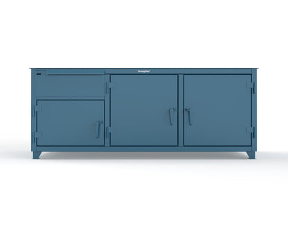 Extreme Duty 12 GA Workbench with 1 Drawer, 3 Shelves - 84 In. W x 30 In. D x 34 In. H - 73-WB-303-1DB-7024 - 73-WB-303-1DB-5001