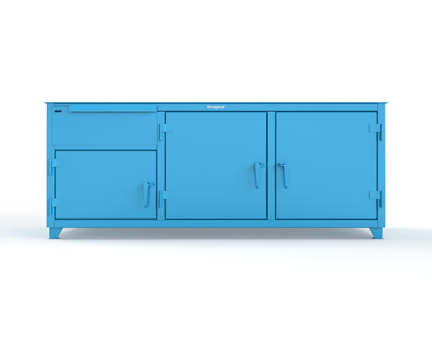 Extreme Duty 12 GA Workbench with 1 Drawer, 3 Shelves - 84 In. W x 30 In. D x 34 In. H - 73-WB-303-1DB-7024 - 73-WB-303-1DB-5012