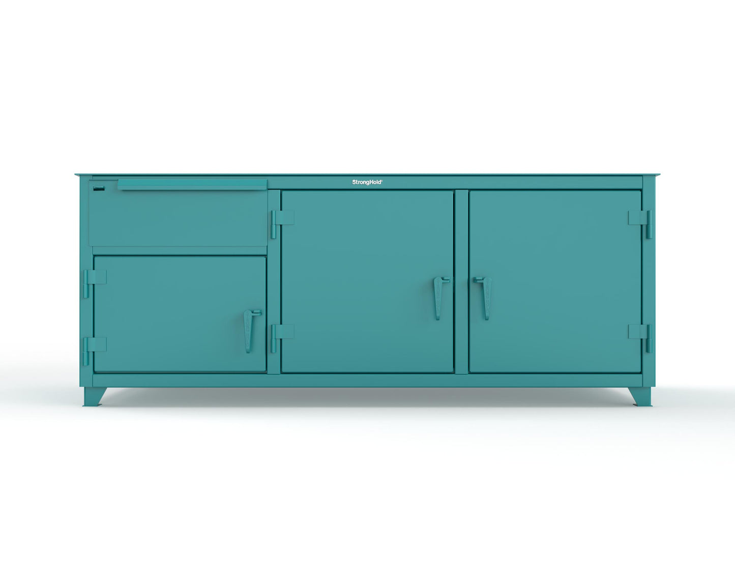 Extreme Duty 12 GA Workbench with 1 Drawer, 3 Shelves - 84 In. W x 30 In. D x 34 In. H - 73-WB-303-1DB-7024 - 73-WB-303-1DB-5021