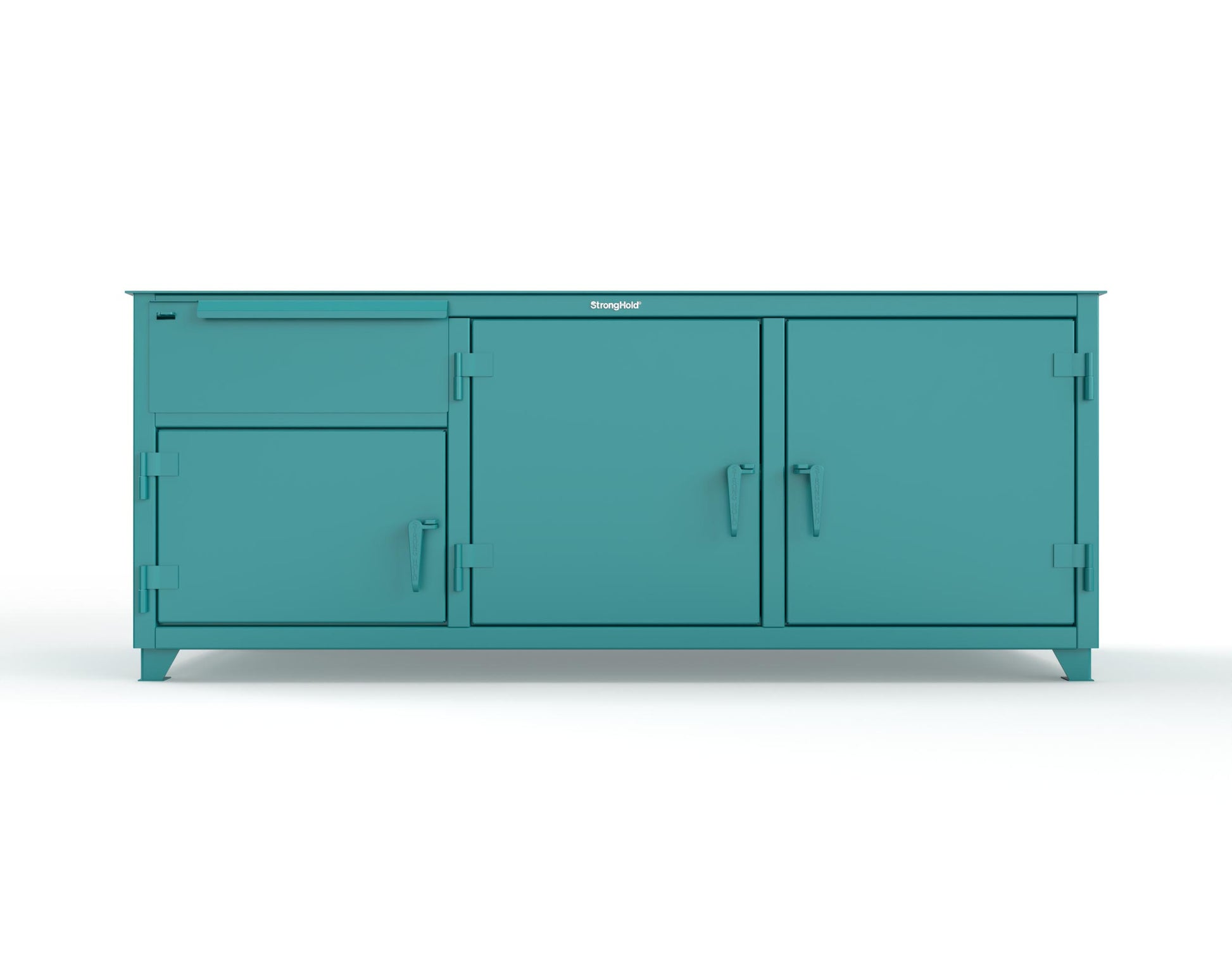 Extreme Duty 12 GA Workbench with 1 Drawer, 3 Shelves - 84 In. W x 30 In. D x 34 In. H - 73-WB-303-1DB-7024 - 73-WB-303-1DB-5021