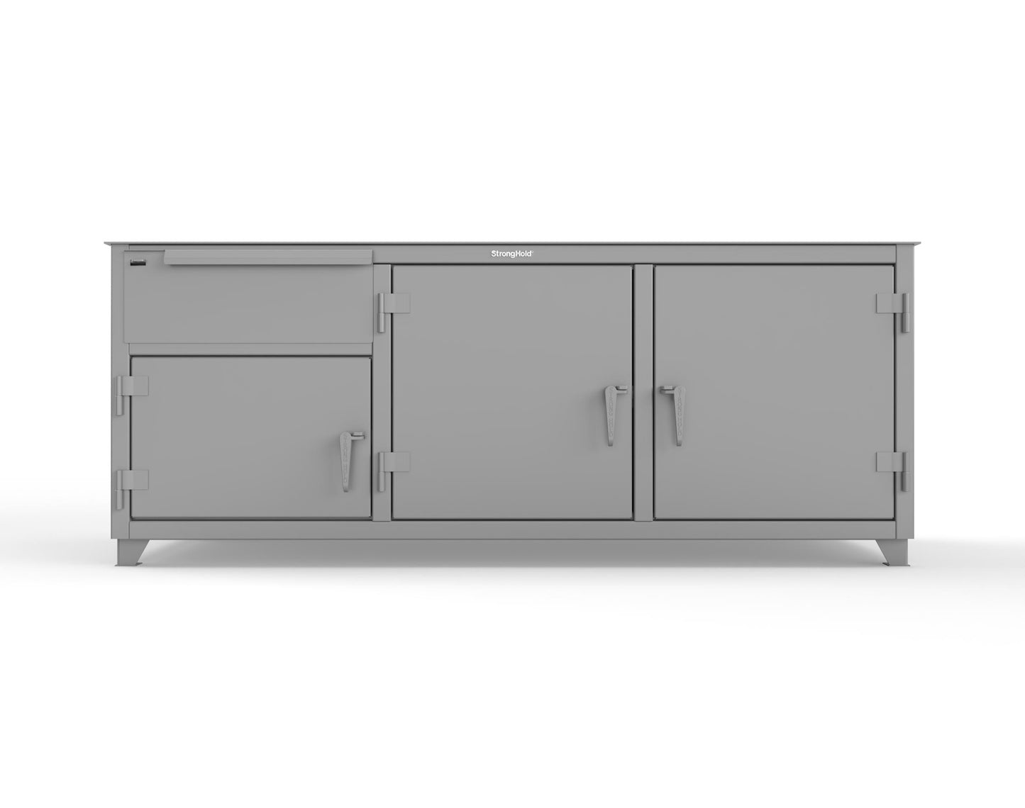 Extreme Duty 12 GA Workbench with 1 Drawer, 3 Shelves - 84 In. W x 30 In. D x 34 In. H - 73-WB-303-1DB-7024 - 73-WB-303-1DB-7037