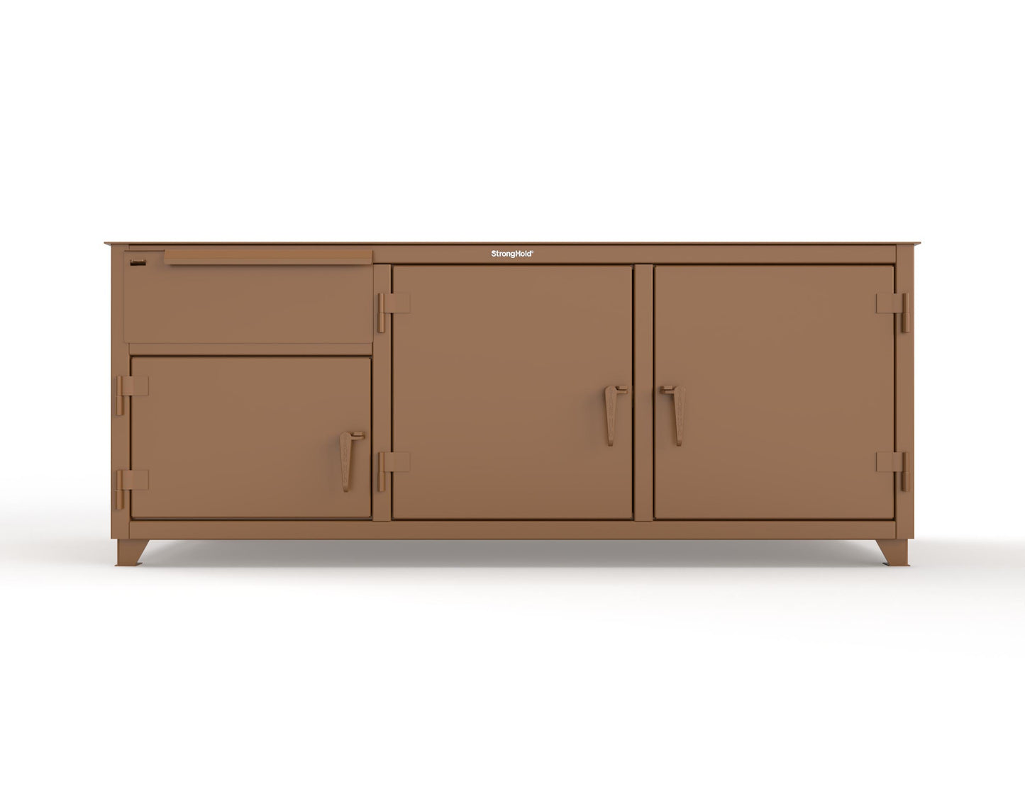 Extreme Duty 12 GA Workbench with 1 Drawer, 3 Shelves - 84 In. W x 30 In. D x 34 In. H - 73-WB-303-1DB-7024 - 73-WB-303-1DB-8008