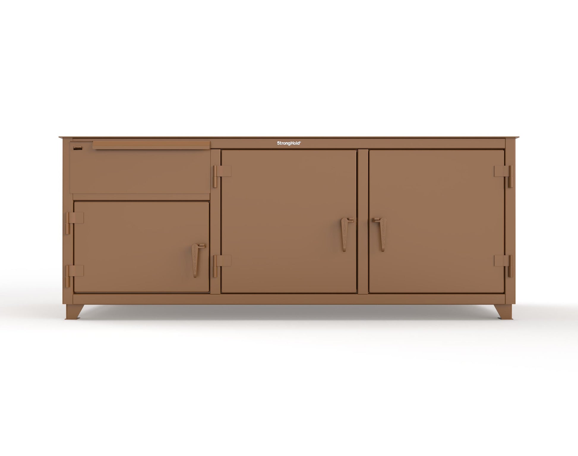 Extreme Duty 12 GA Workbench with 1 Drawer, 3 Shelves - 84 In. W x 30 In. D x 34 In. H - 73-WB-303-1DB-7024 - 73-WB-303-1DB-8008