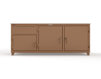 Extreme Duty 12 GA Workbench with 1 Drawer, 3 Shelves - 84 In. W x 30 In. D x 34 In. H - 73-WB-303-1DB-7024 - 73-WB-303-1DB-8008