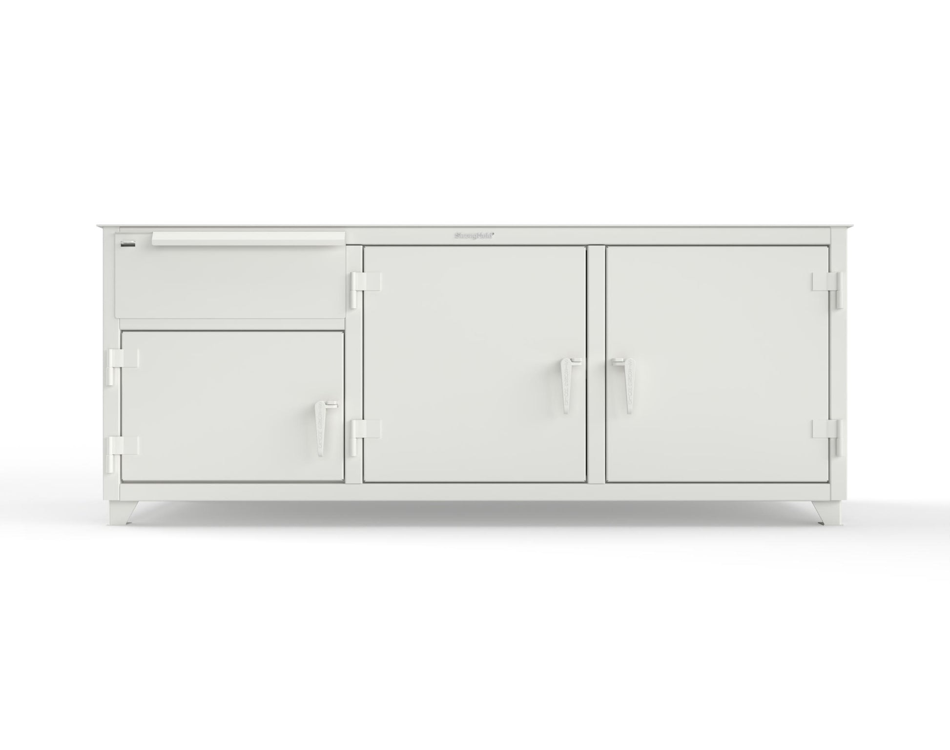 Extreme Duty 12 GA Workbench with 1 Drawer, 3 Shelves - 84 In. W x 30 In. D x 34 In. H - 73-WB-303-1DB-7024 - 73-WB-303-1DB-9003