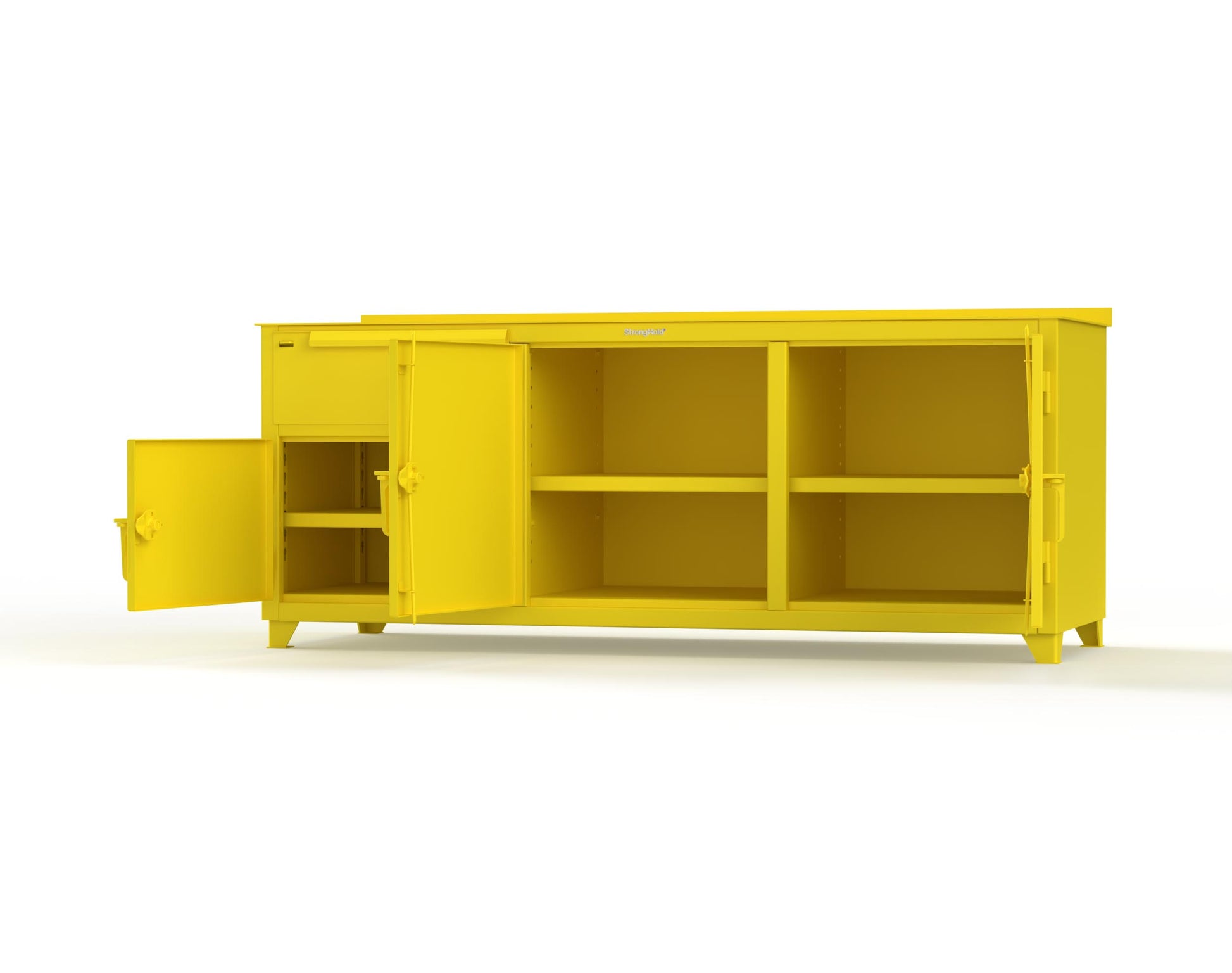 Extreme Duty 12 GA Workbench with 1 Drawer, 3 Shelves - 84 In. W x 30 In. D x 34 In. H - 73-WB-303-1DB-7024 - 73-WB-303-1DB-1021