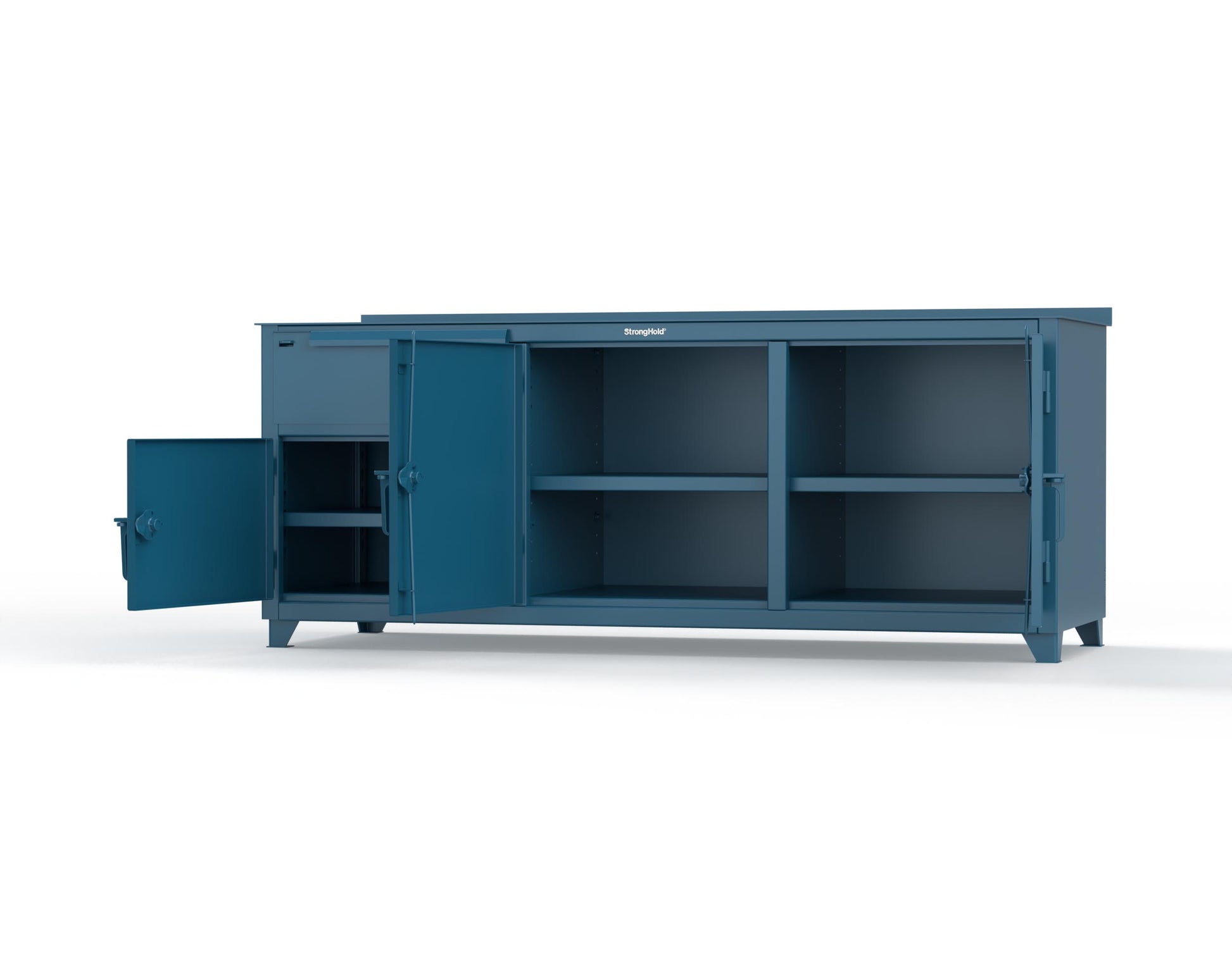 Extreme Duty 12 GA Workbench with 1 Drawer, 3 Shelves - 84 In. W x 30 In. D x 34 In. H - 73-WB-303-1DB-7024 - 73-WB-303-1DB-5001