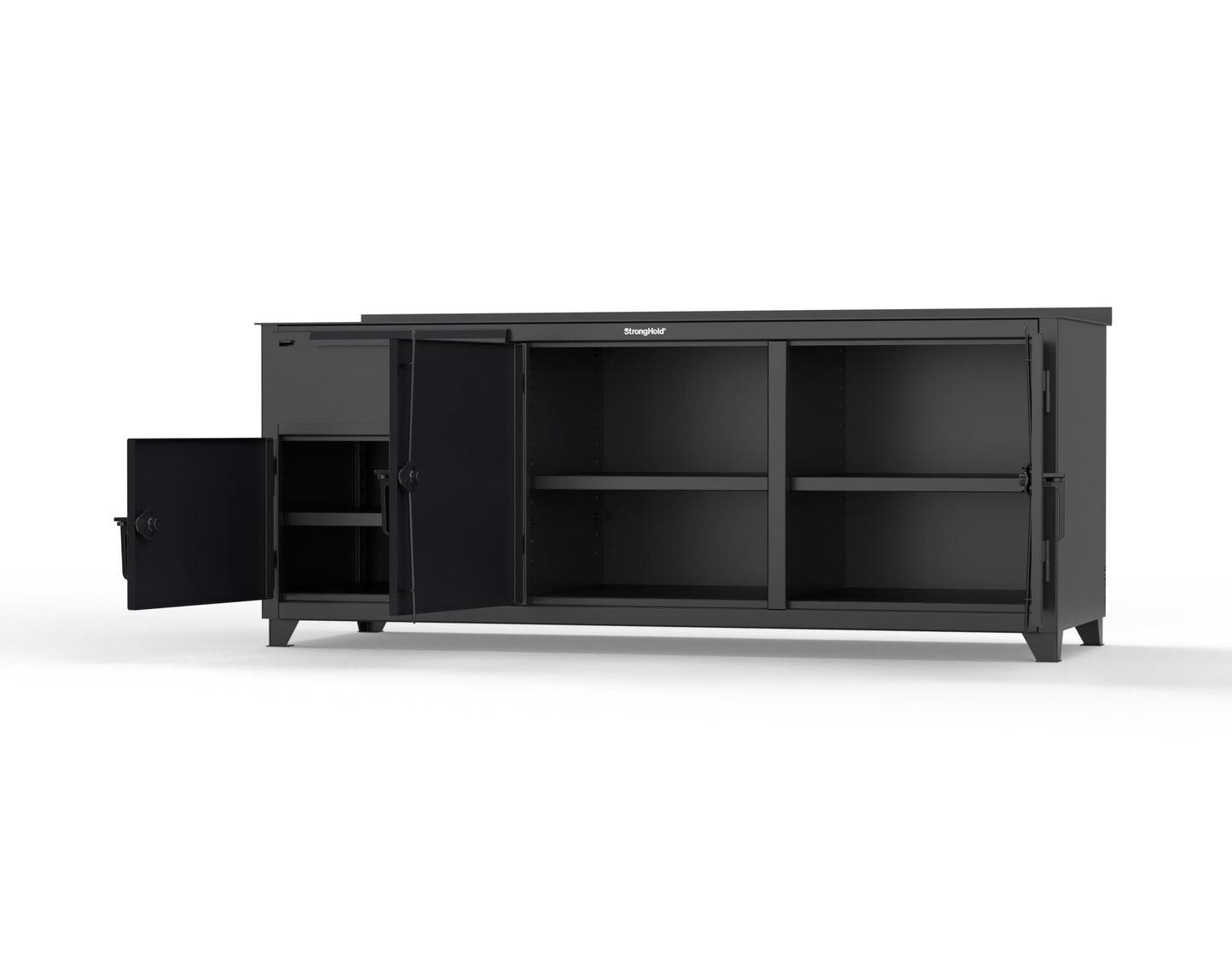 Extreme Duty 12 GA Workbench with 1 Drawer, 3 Shelves - 84 In. W x 30 In. D x 34 In. H - 73-WB-303-1DB-7024 - 73-WB-303-1DB-9005