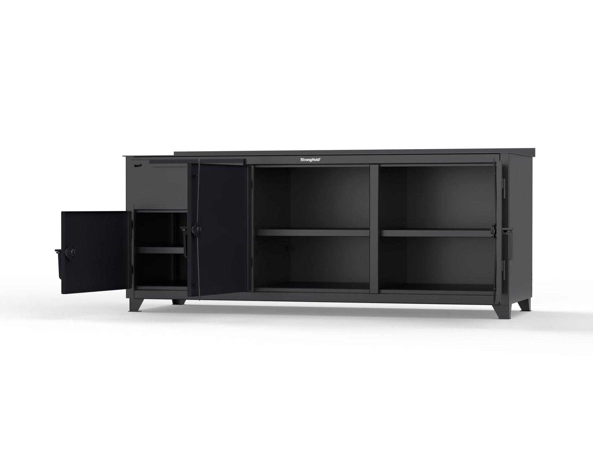 Extreme Duty 12 GA Workbench with 1 Drawer, 3 Shelves - 84 In. W x 30 In. D x 34 In. H - 73-WB-303-1DB-7024 - 73-WB-303-1DB-9005