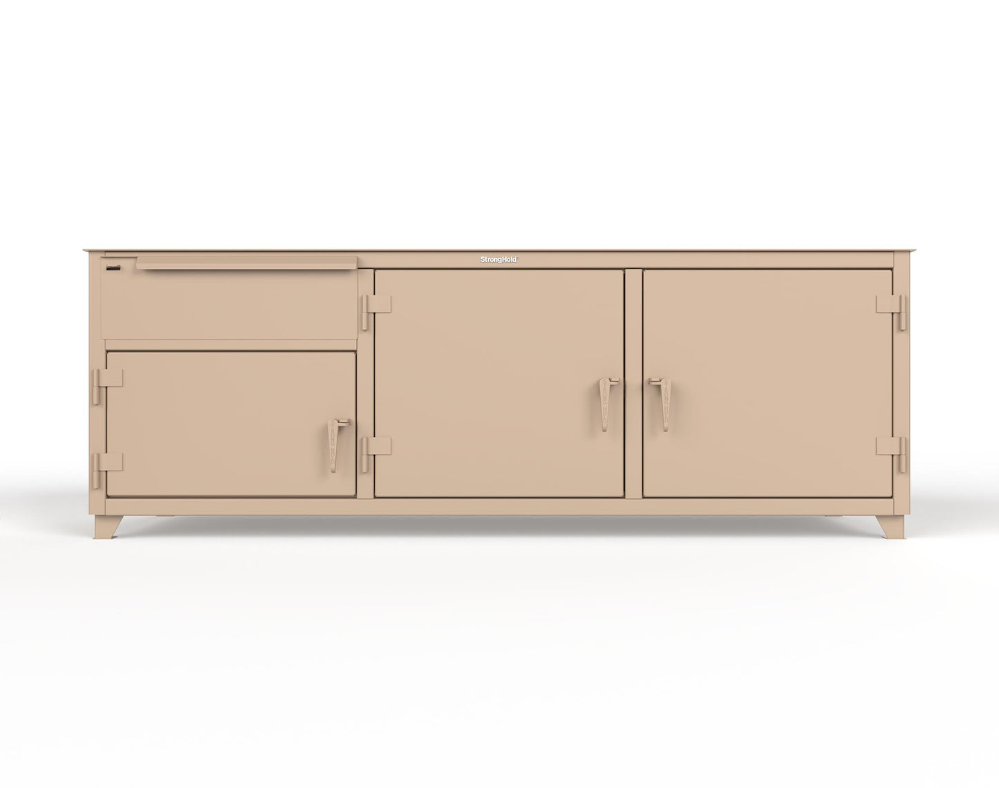 Extreme Duty 12 GA Workbench with 1 Drawer, 3 Shelves - 96 In. W x 30 In. D x 34 In. H - 83-WB-303-1DB-7024 - 83-WB-303-1DB-1019