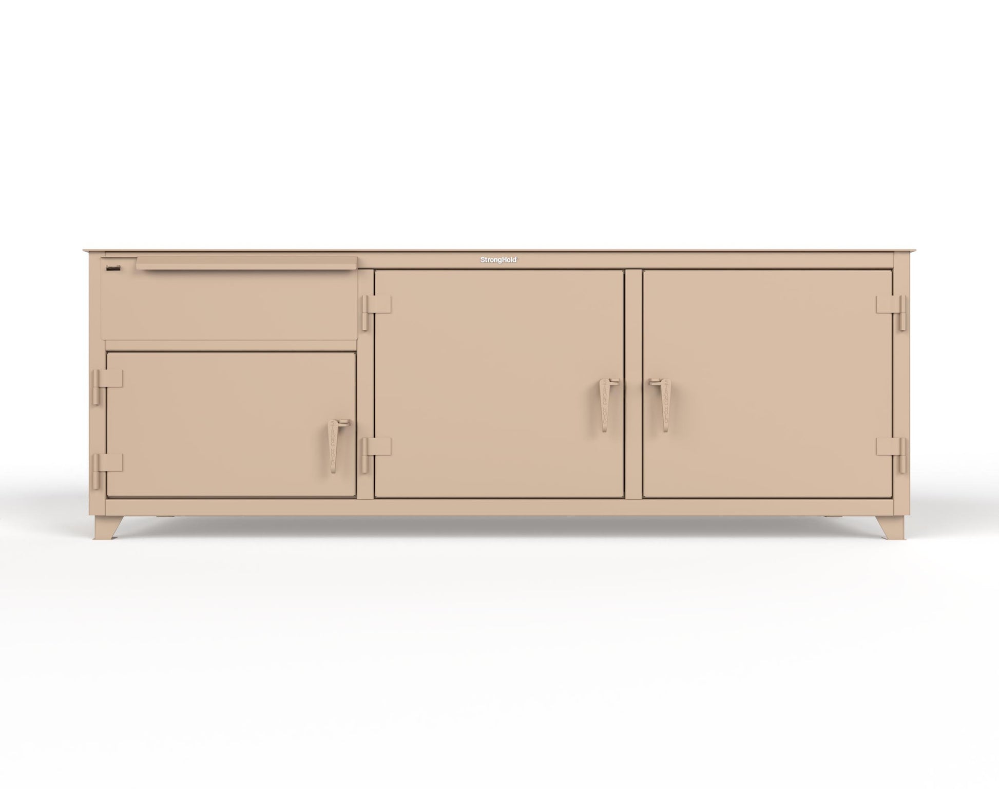 Extreme Duty 12 GA Workbench with 1 Drawer, 3 Shelves - 96 In. W x 30 In. D x 34 In. H - 83-WB-303-1DB-7024 - 83-WB-303-1DB-1019
