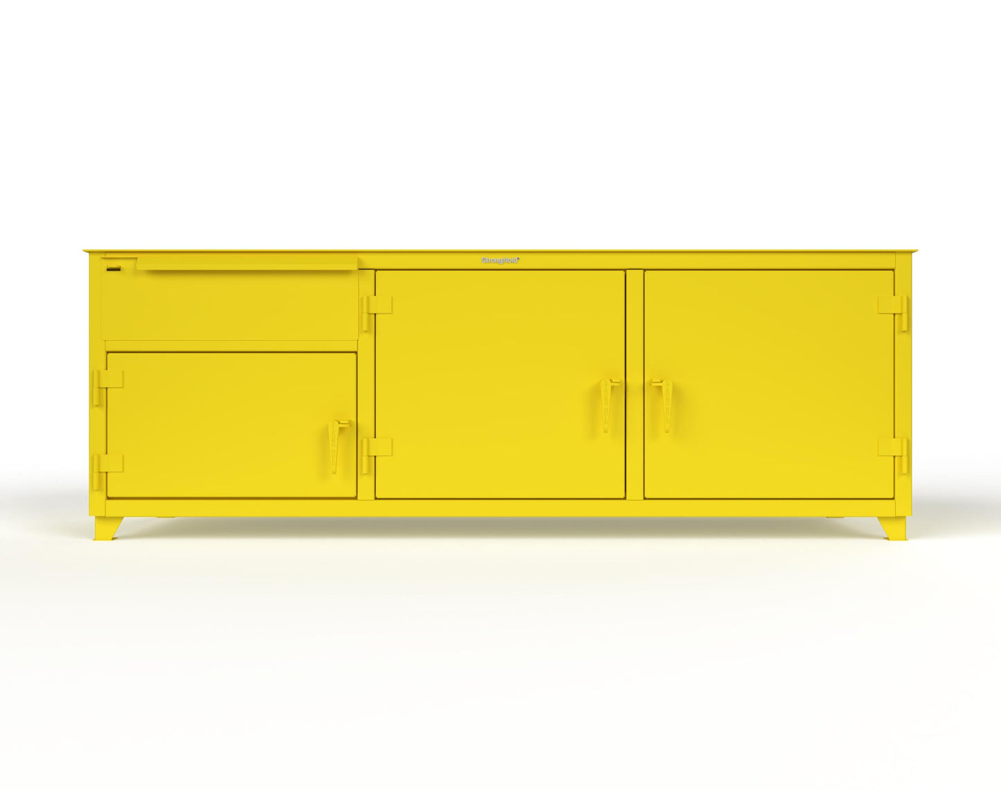 Extreme Duty 12 GA Workbench with 1 Drawer, 3 Shelves - 96 In. W x 30 In. D x 34 In. H - 83-WB-303-1DB-7024 - 83-WB-303-1DB-1021