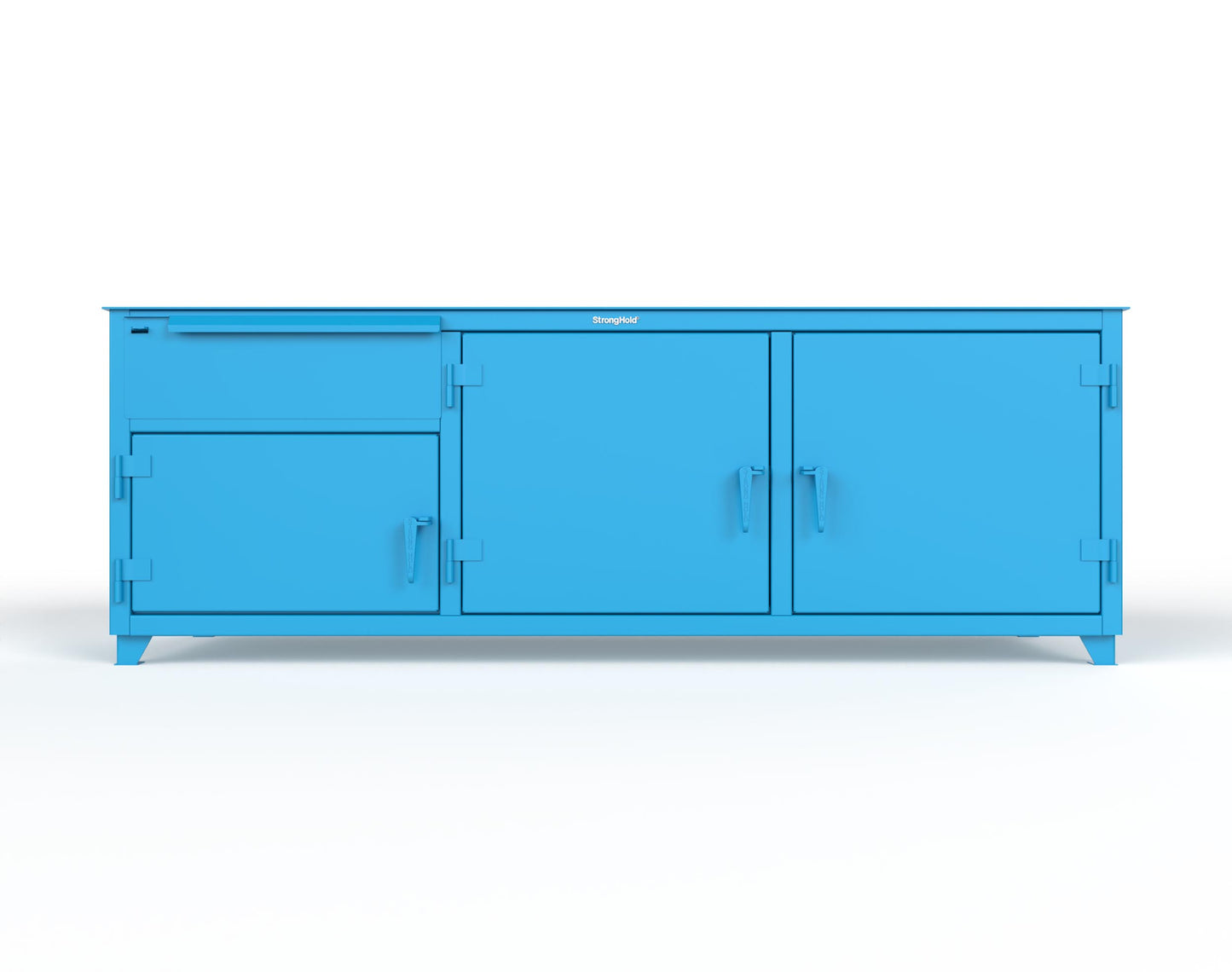 Extreme Duty 12 GA Workbench with 1 Drawer, 3 Shelves - 96 In. W x 30 In. D x 34 In. H - 83-WB-303-1DB-7024 - 83-WB-303-1DB-5012