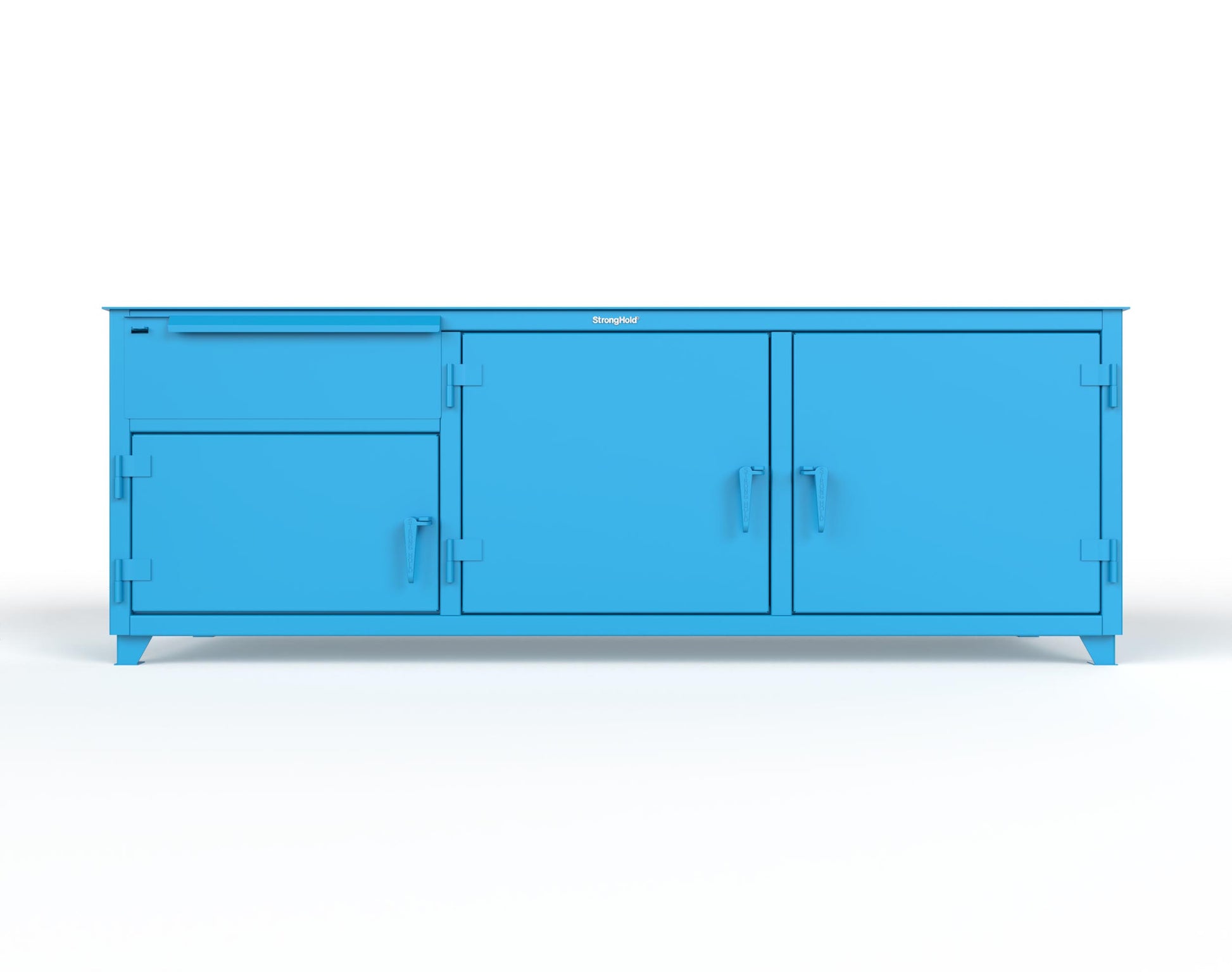 Extreme Duty 12 GA Workbench with 1 Drawer, 3 Shelves - 96 In. W x 30 In. D x 34 In. H - 83-WB-303-1DB-7024 - 83-WB-303-1DB-5012