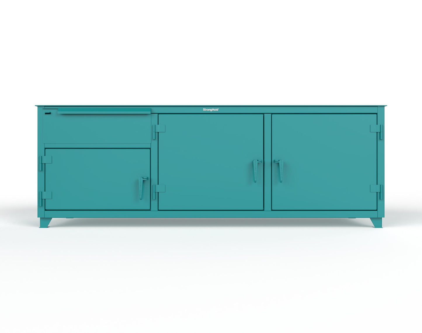 Extreme Duty 12 GA Workbench with 1 Drawer, 3 Shelves - 96 In. W x 30 In. D x 34 In. H - 83-WB-303-1DB-7024 - 83-WB-303-1DB-5021