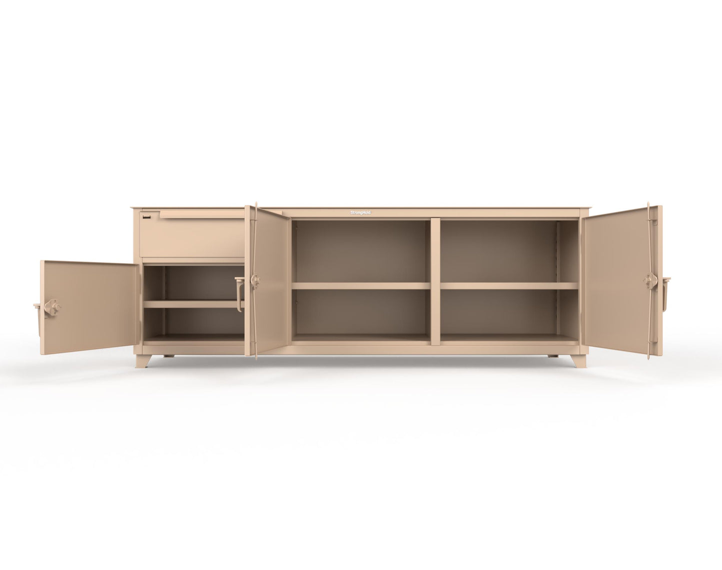 Extreme Duty 12 GA Workbench with 1 Drawer, 3 Shelves - 96 In. W x 30 In. D x 34 In. H - 83-WB-303-1DB-7024 - 83-WB-303-1DB-1019