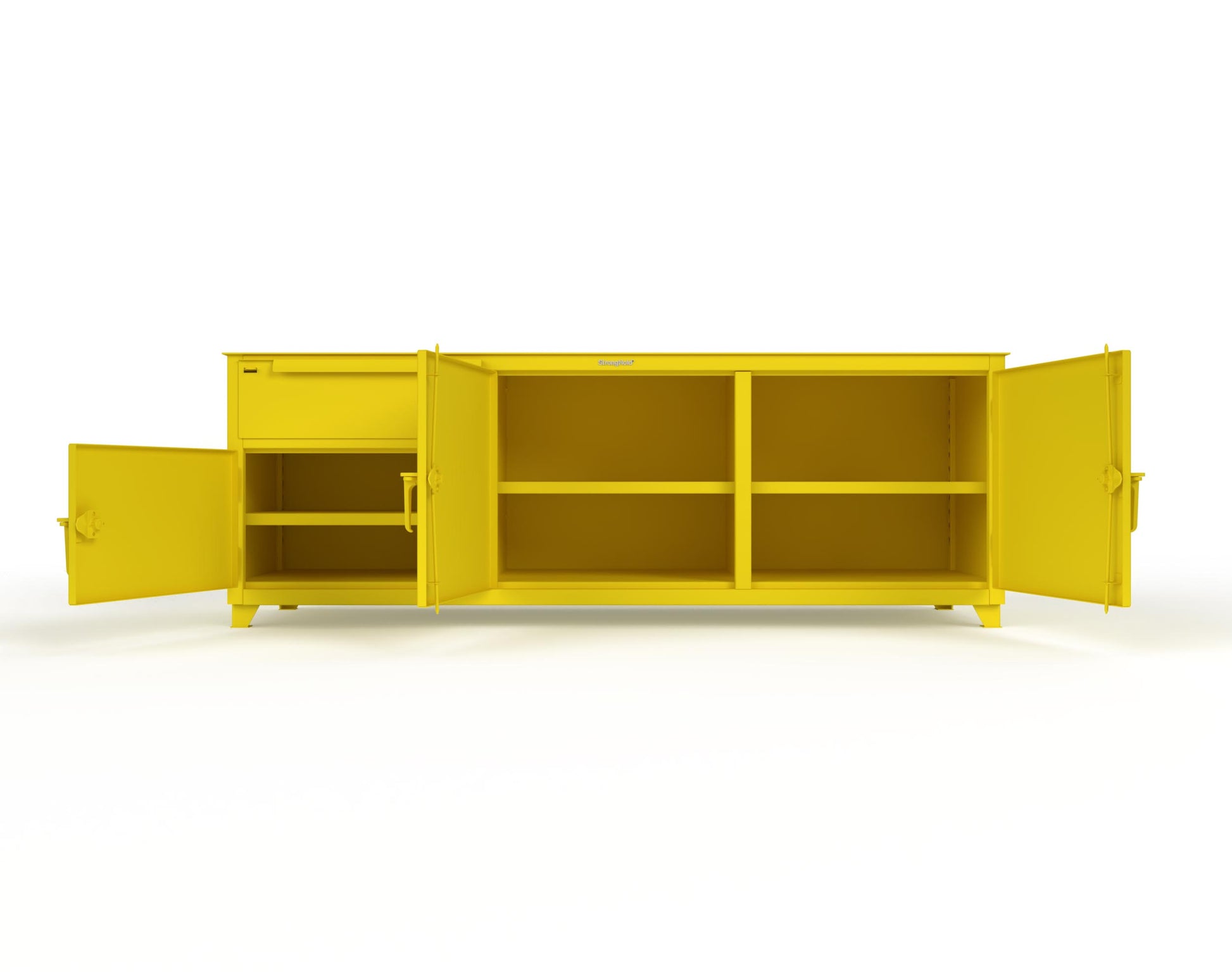 Extreme Duty 12 GA Workbench with 1 Drawer, 3 Shelves - 96 In. W x 30 In. D x 34 In. H - 83-WB-303-1DB-7024 - 83-WB-303-1DB-1021