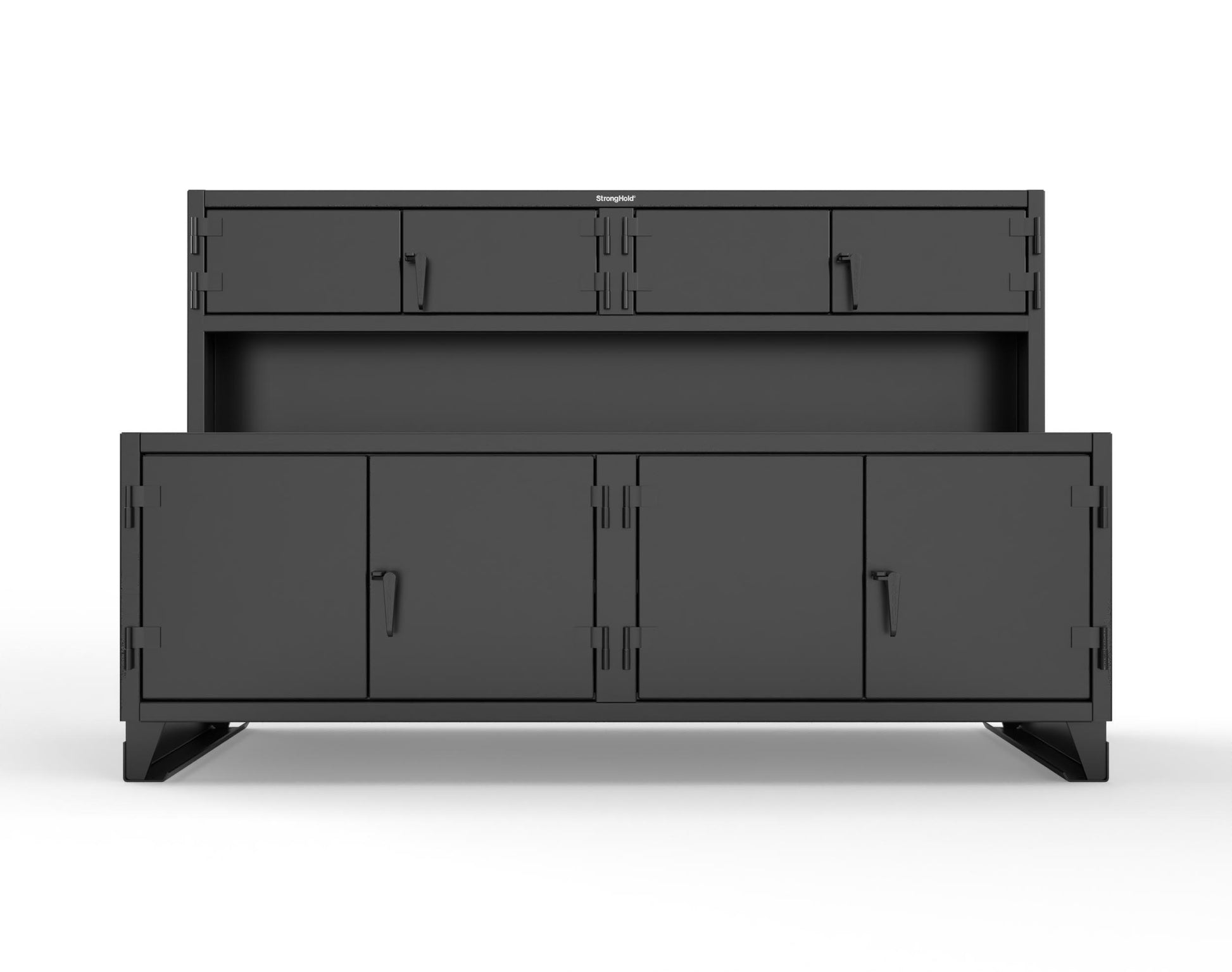 Extreme Duty 12 GA Workbench with Upper Storage Compartments, 1 Shelf - 96 In. W x 30 In. D x 62 In. H - 85-UC-301-7024 - 85-UC-301-9005