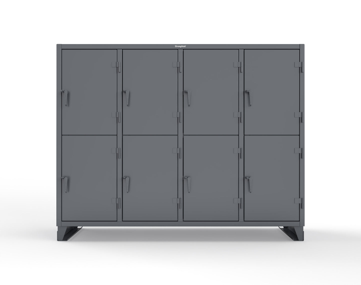 Extreme Duty 12 GA Double-Tier Locker with 8 Compartments, 16 Shelves, Coat Hooks - 98 in. W x 24in. D x 78 in. H - 86-24-2TPL-7024