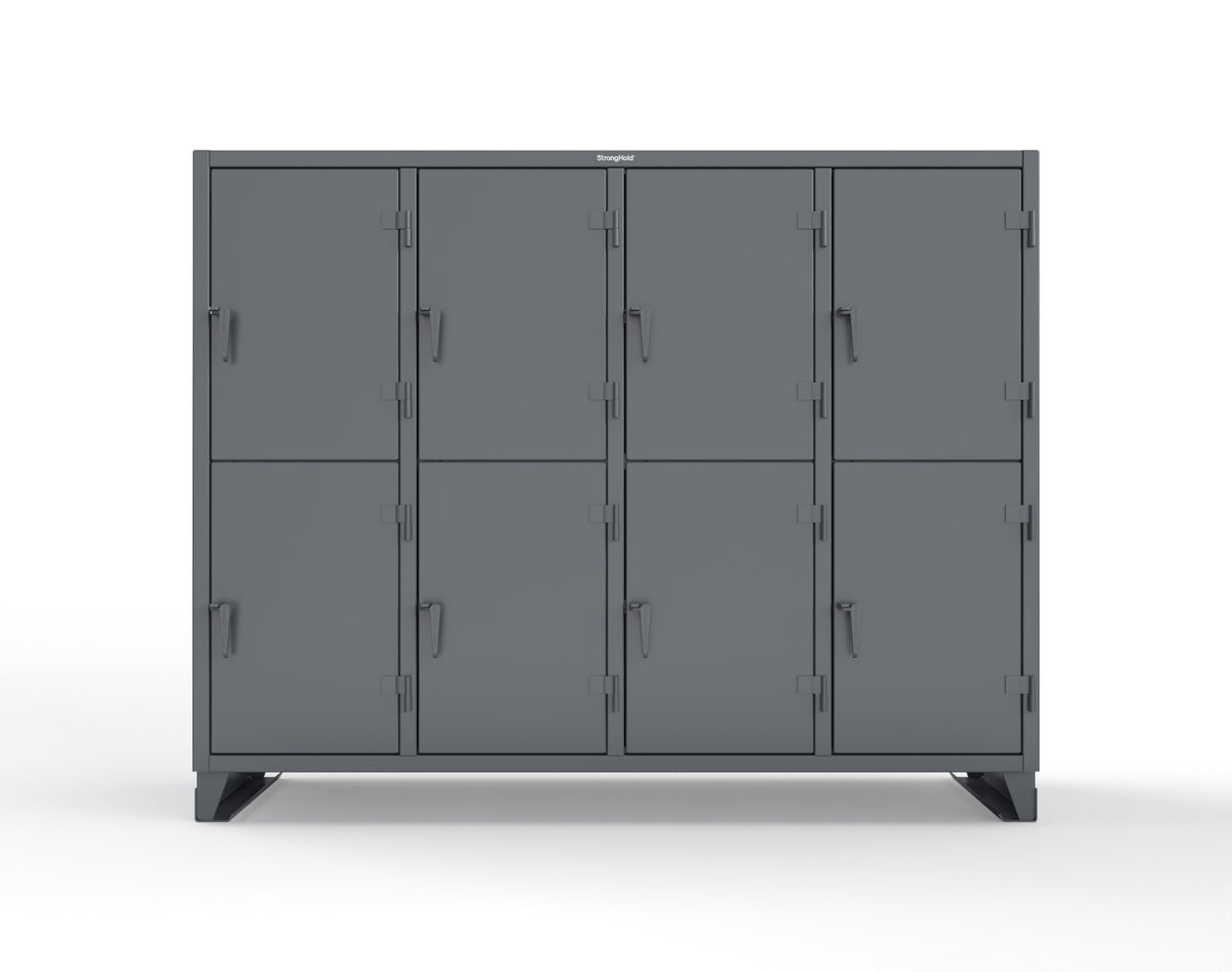 Extreme Duty 12 GA Double-Tier Locker with 8 Compartments, 16 Shelves, Coat Hooks - 98 in. W x 24in. D x 78 in. H - 86-24-2TPL-7024