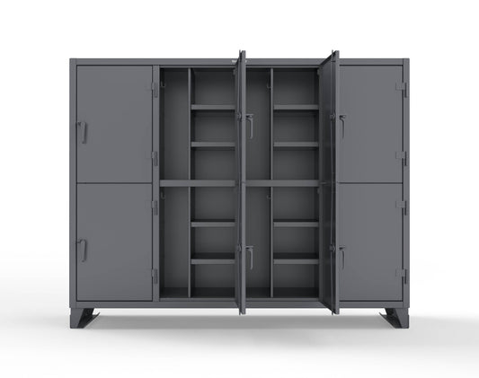 Extreme Duty 12 GA Double-Tier Locker with 8 Compartments, 16 Shelves, Coat Hooks - 98 in. W x 24in. D x 78 in. H - 86-24-2TPL-7024