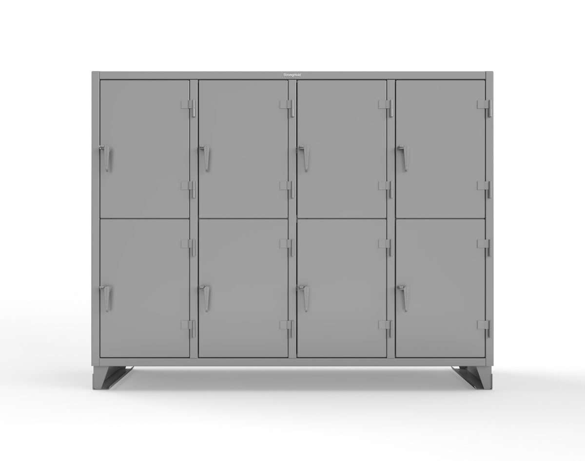 Extreme Duty 12 GA Double-Tier Locker with 8 Compartments, 16 Shelves, Coat Hooks - 98 in. W x 24in. D x 78 in. H - 86-24-2TPL-7037