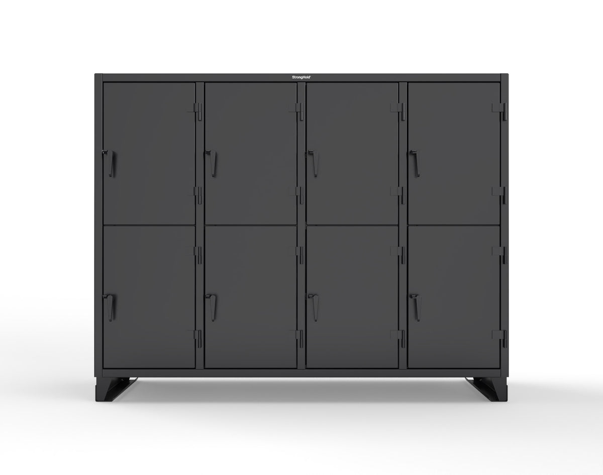 Extreme Duty 12 GA Double-Tier Locker with 8 Compartments, 16 Shelves, Coat Hooks - 98 in. W x 24in. D x 78 in. H - 86-24-2TPL-9005