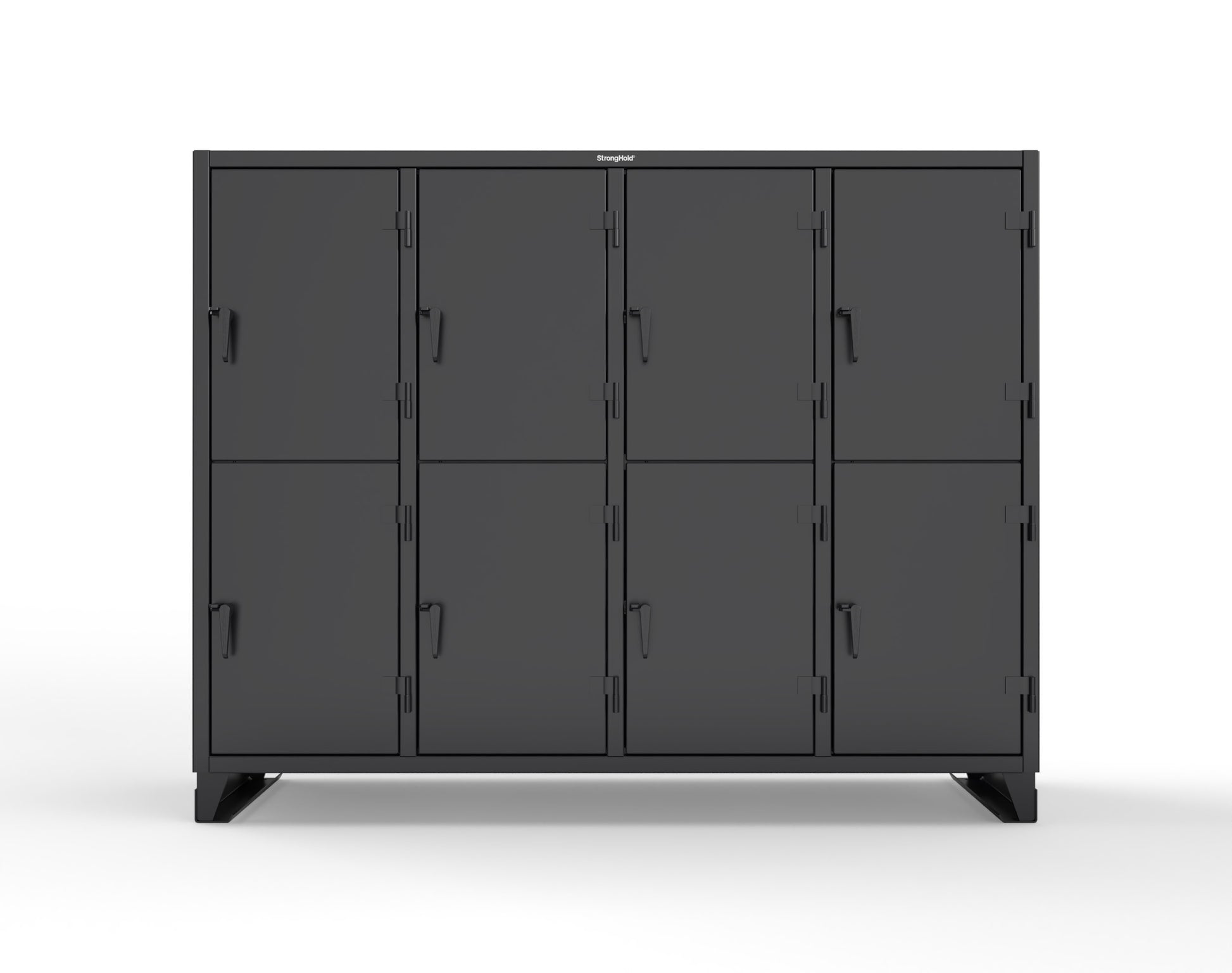 Extreme Duty 12 GA Double-Tier Locker with 8 Compartments, 16 Shelves, Coat Hooks - 98 in. W x 24in. D x 78 in. H - 86-24-2TPL-9005