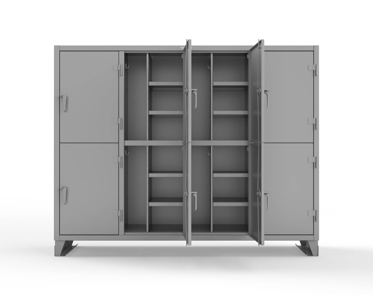 Extreme Duty 12 GA Double-Tier Locker with 8 Compartments, 16 Shelves, Coat Hooks - 98 in. W x 24in. D x 78 in. H - 86-24-2TPL-7037
