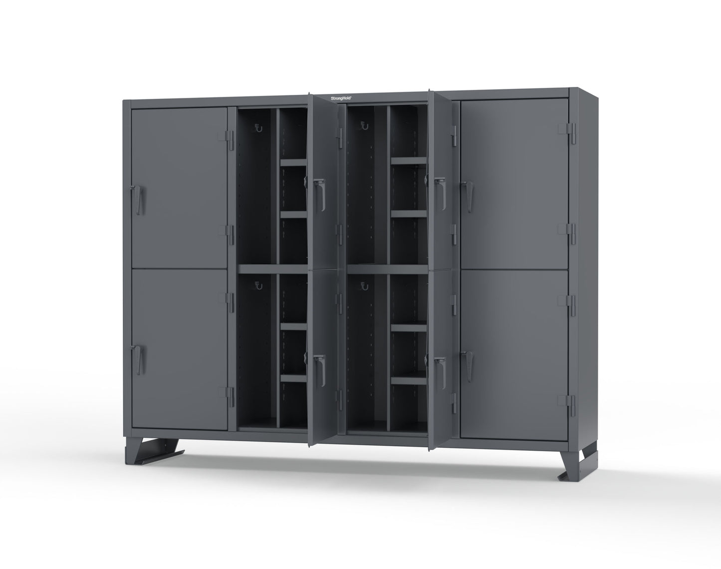 Extreme Duty 12 GA Double-Tier Locker with 8 Compartments, 16 Shelves, Coat Hooks - 98 in. W x 24in. D x 78 in. H - 86-24-2TPL-7024