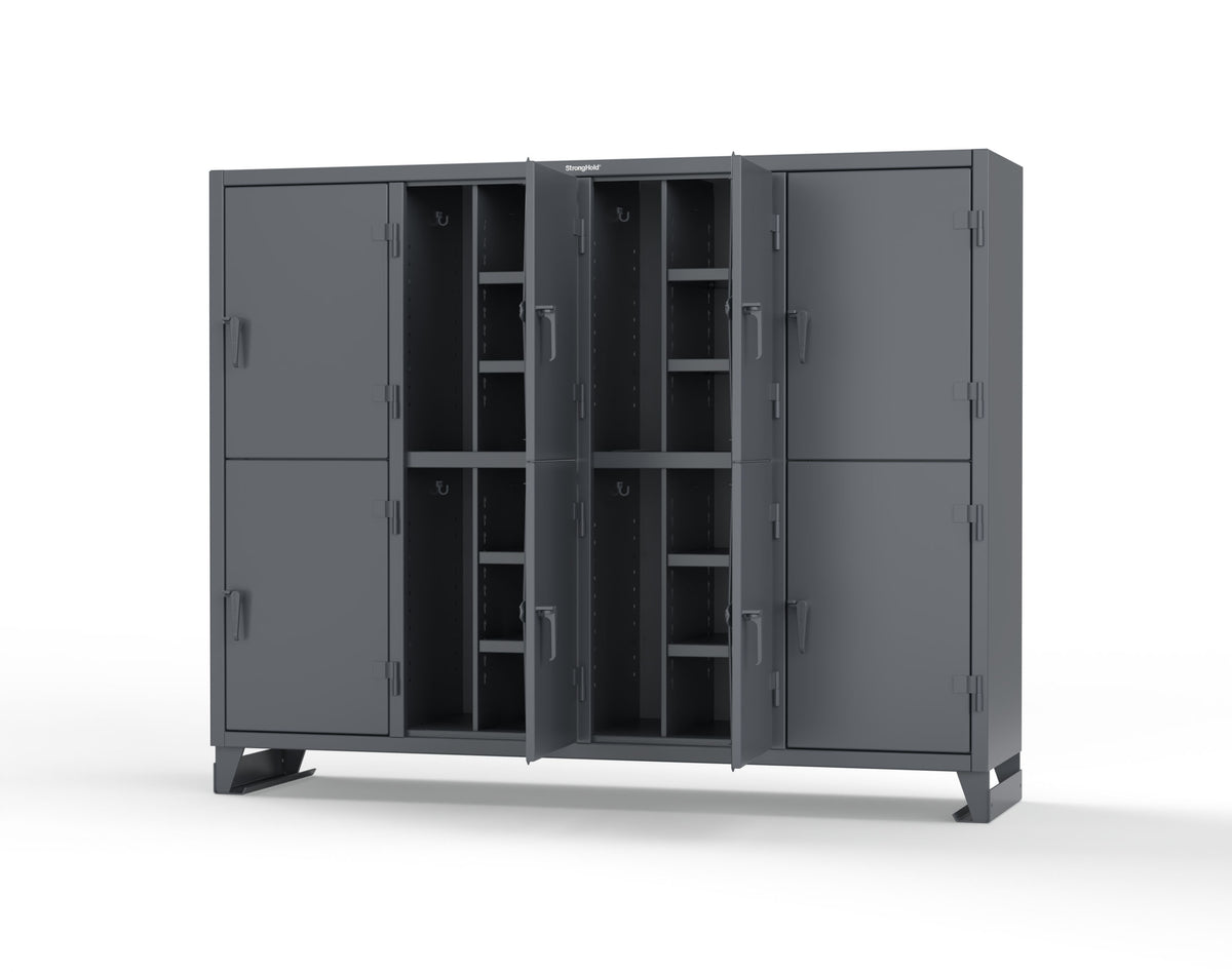 Extreme Duty 12 GA Double-Tier Locker with 8 Compartments, 16 Shelves, Coat Hooks - 98 in. W x 24in. D x 78 in. H - 86-24-2TPL-7024