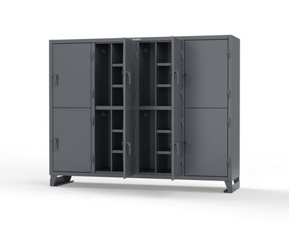 Extreme Duty 12 GA Double-Tier Locker with 8 Compartments, 16 Shelves, Coat Hooks - 98 in. W x 24in. D x 78 in. H - 86-24-2TPL-7024