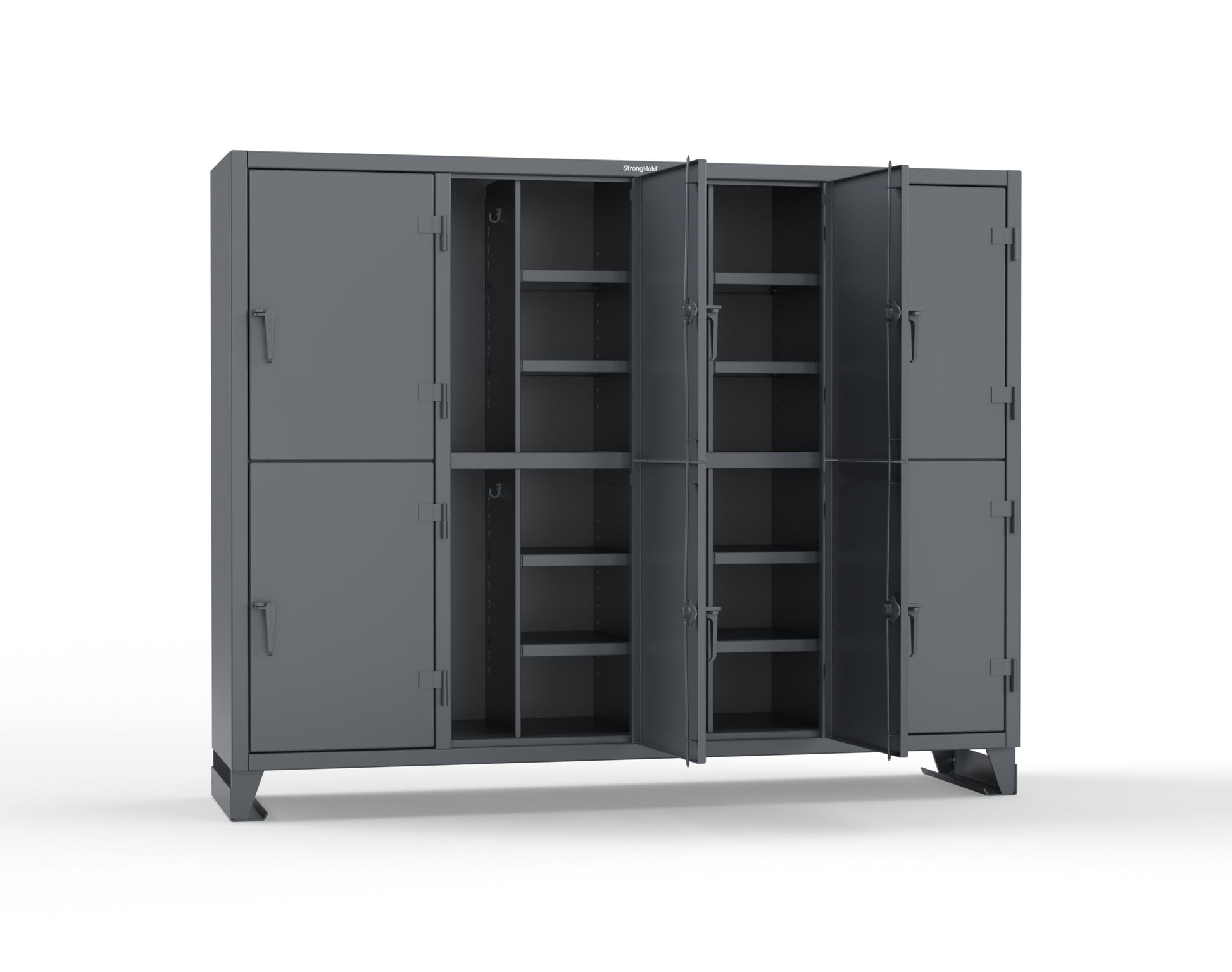 Extreme Duty 12 GA Double-Tier Locker with 8 Compartments, 16 Shelves, Coat Hooks - 98 in. W x 24in. D x 78 in. H - 86-24-2TPL-7024